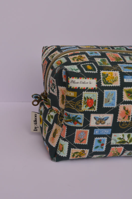 Bugs & Flowers Stamps Boxy Makeup Bag in Green