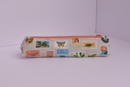 Small Pencil pouch in Tan Bugs & Flowers Stamps