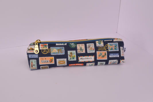 Large Pencil pouch in Navy stamps