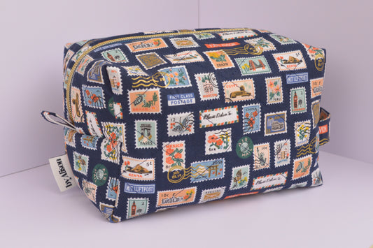 Travel Stamps Boxy Makeup Bag in Navy
