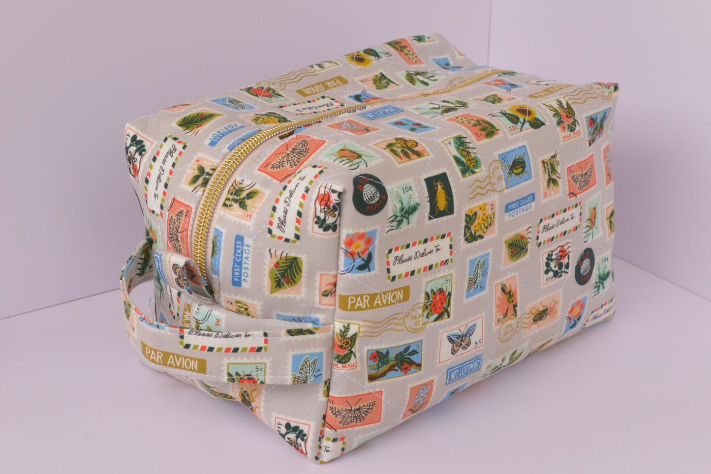 Bugs & Flowers Stamps Boxy Makeup Bag in Tan