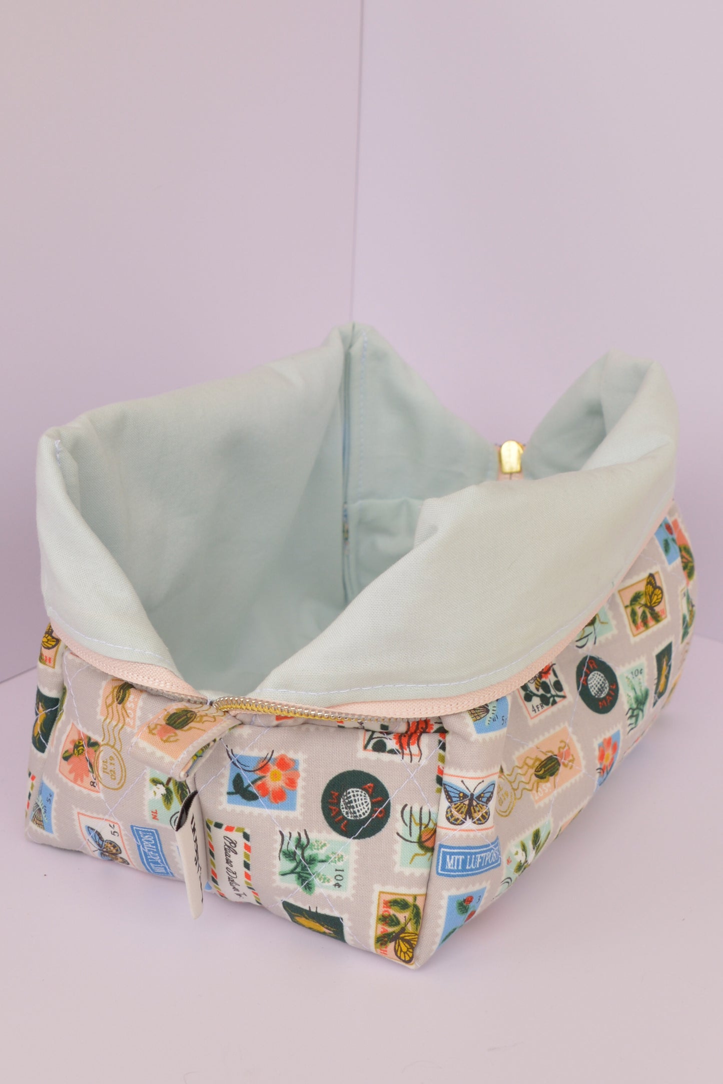 Bugs & Flowers Stamps Boxy Makeup Bag in Tan