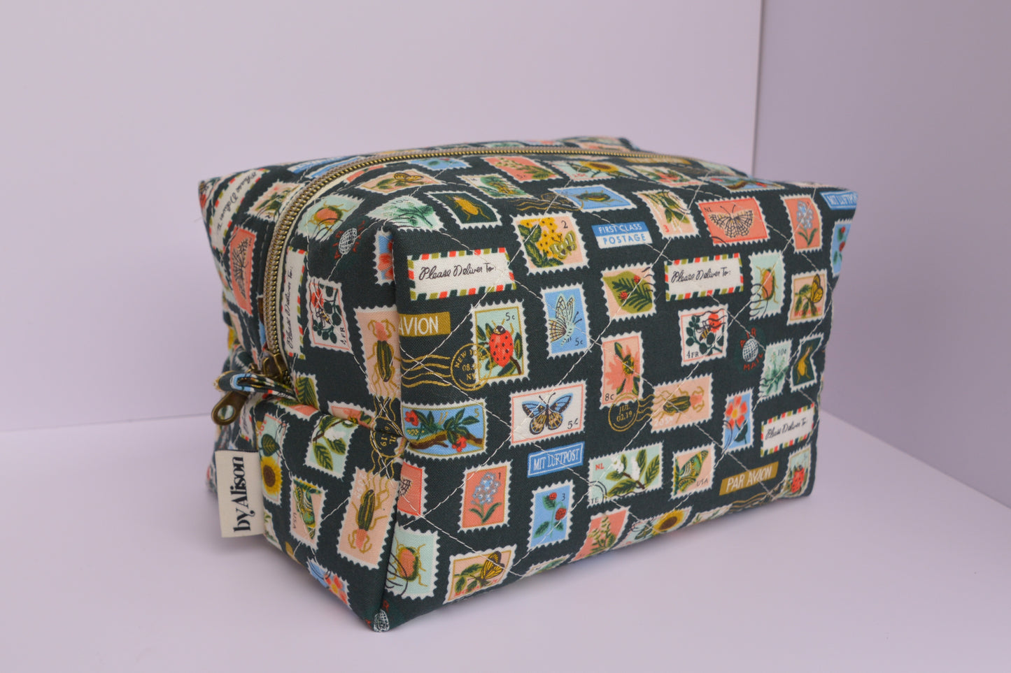 Bugs & Flowers Stamps Boxy Makeup Bag in Green