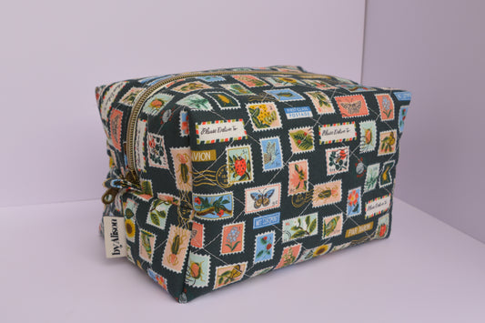 Bugs & Flowers Stamps Boxy Makeup Bag in Green