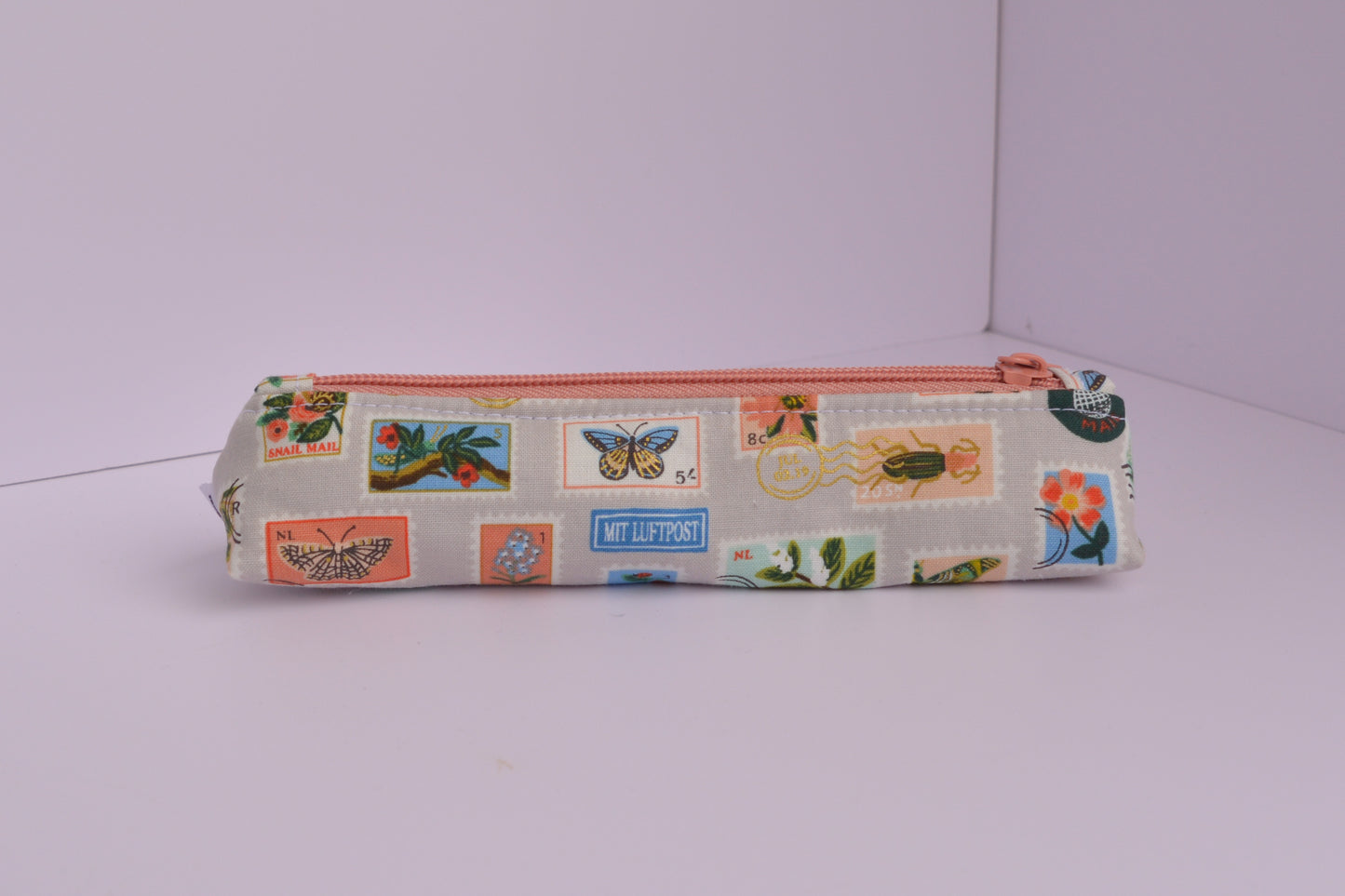 Small Pencil pouch in Tan Bugs & Flowers Stamps