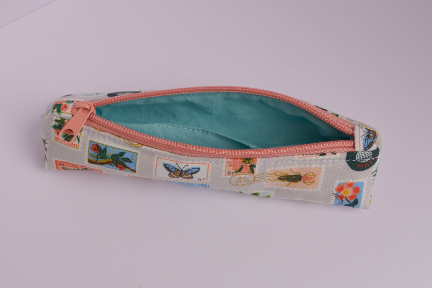 Small Pencil pouch in Tan Bugs & Flowers Stamps