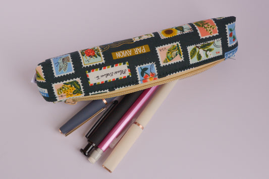 Small Pencil pouch in Green Bugs & Flowers Stamps