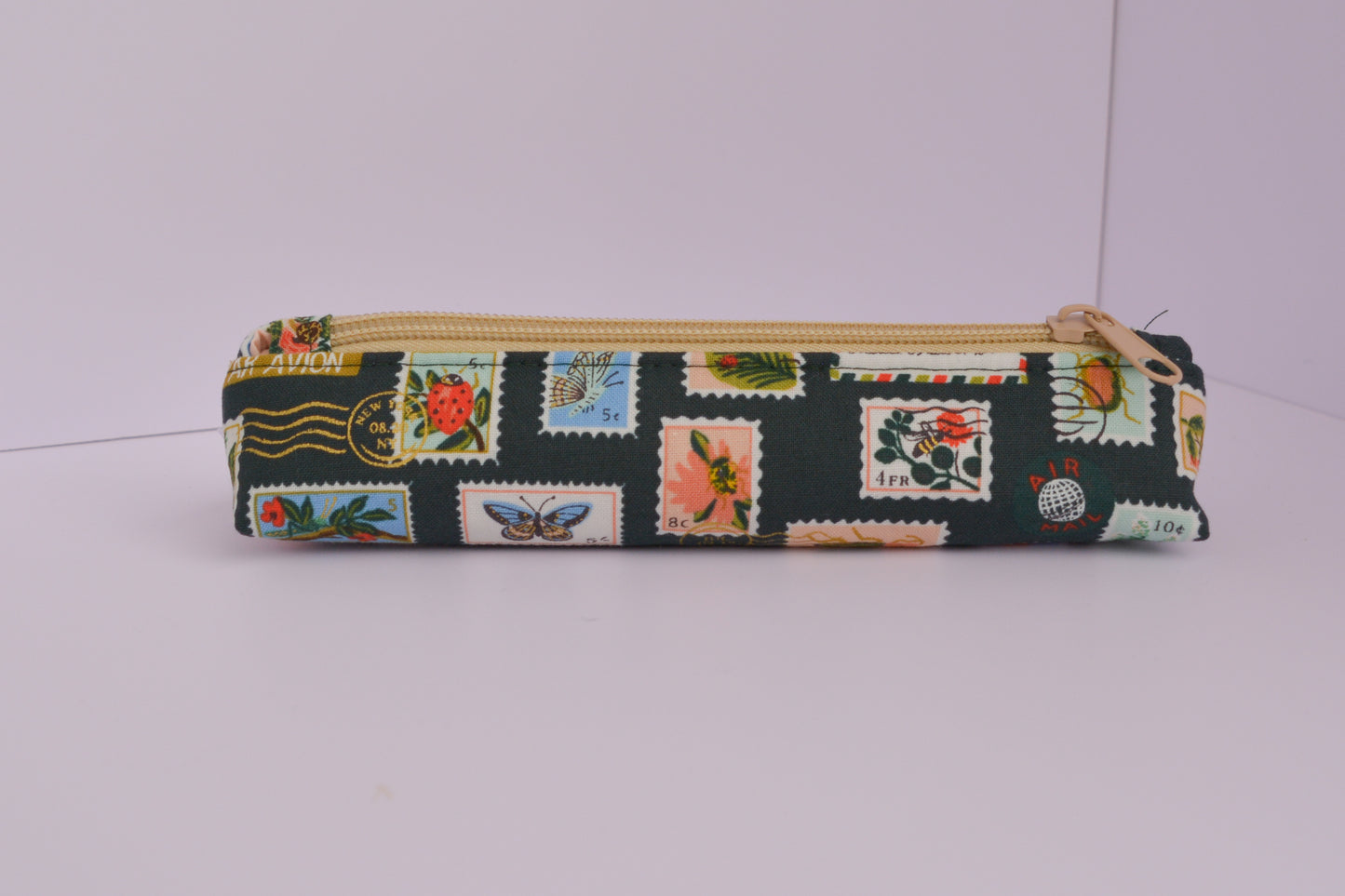 Small Pencil pouch in Green Bugs & Flowers Stamps
