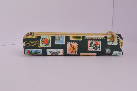 Small Pencil pouch in Green Bugs & Flowers Stamps