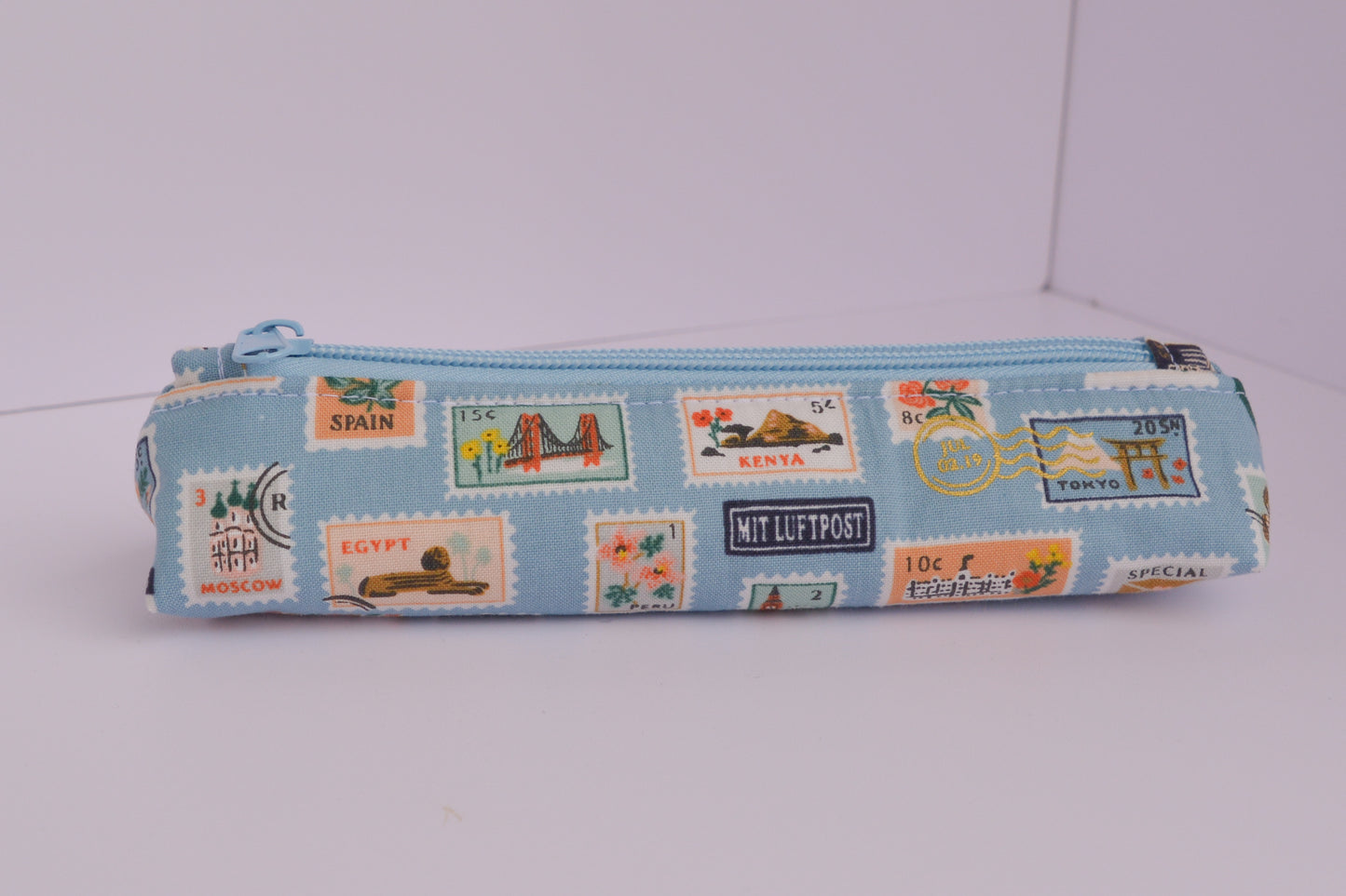 Small Pencil pouch in Light blue stamps