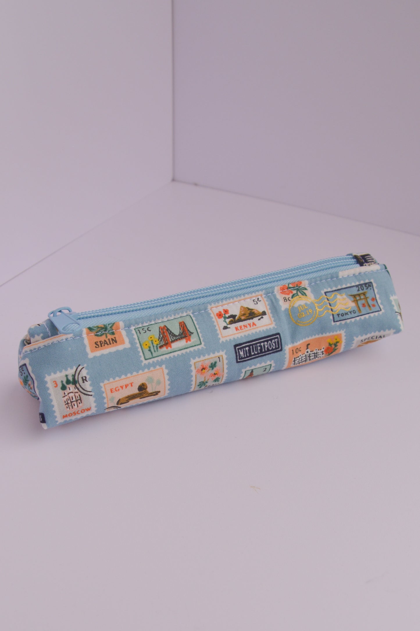Small Pencil pouch in Light blue stamps