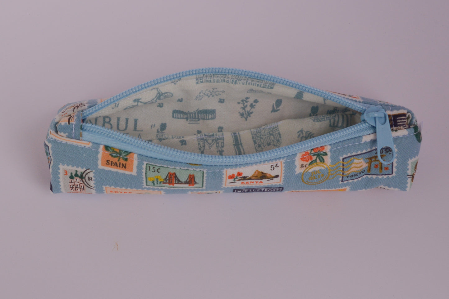 Small Pencil pouch in Light blue stamps