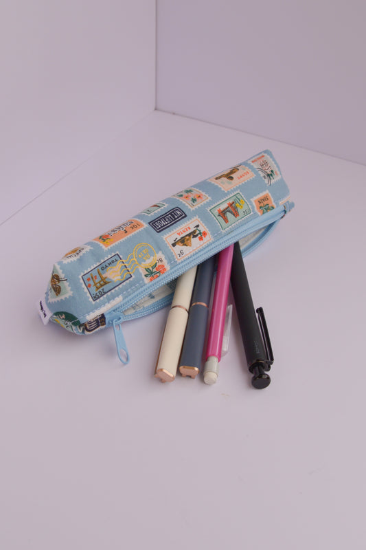 Small Pencil pouch in Light blue stamps