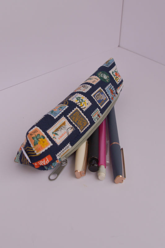 Small Pencil pouch in Navy Stamps