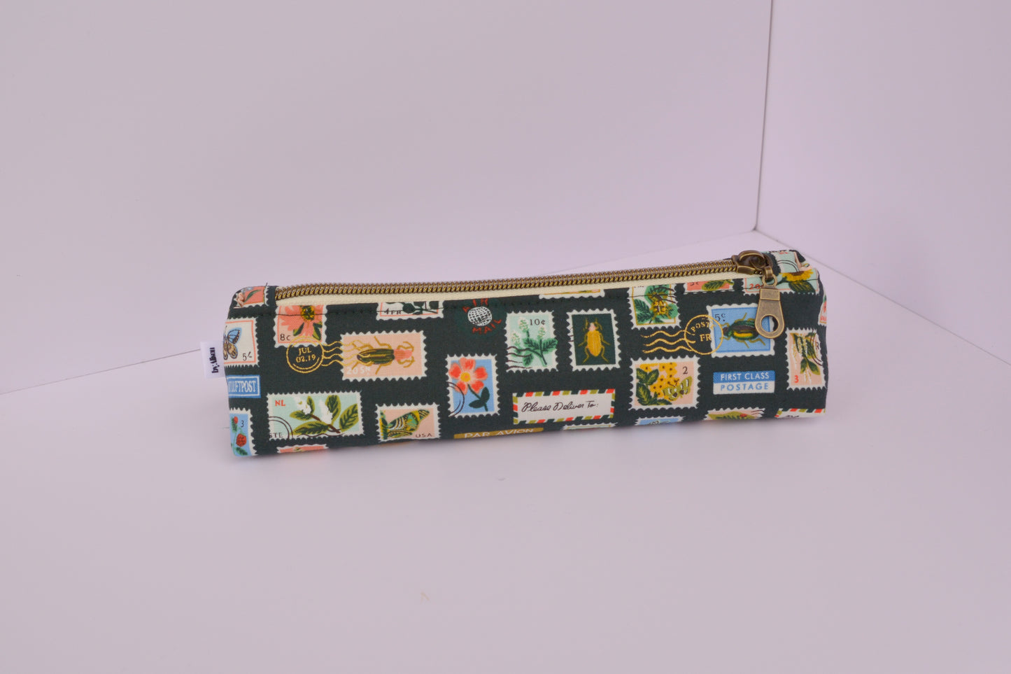 Large Pencil pouch in Green Bugs & Flowers Stamps