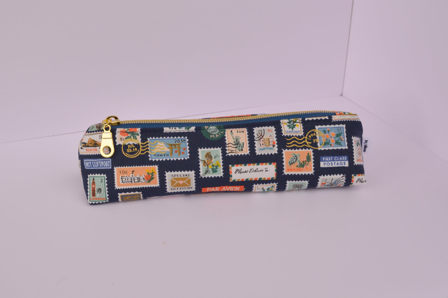 Large Pencil pouch in Navy stamps