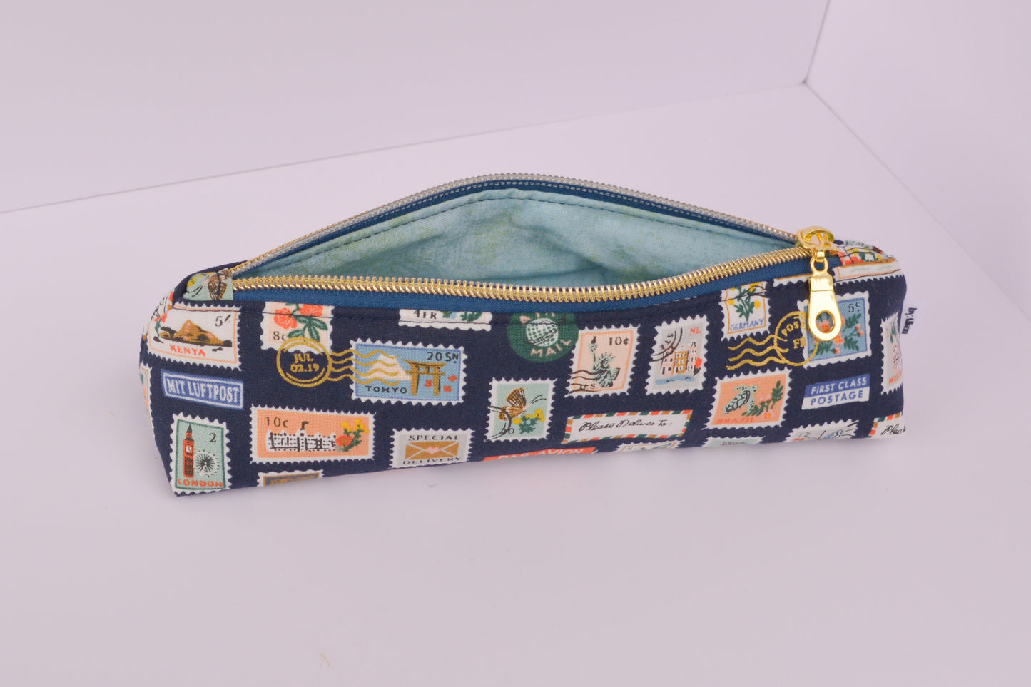 Large Pencil pouch in Navy stamps