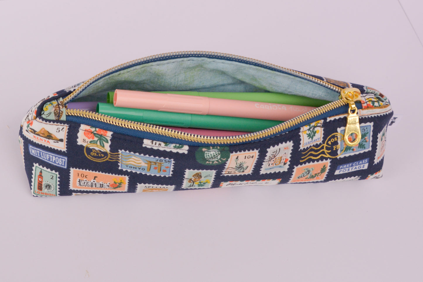 Large Pencil pouch in Navy stamps