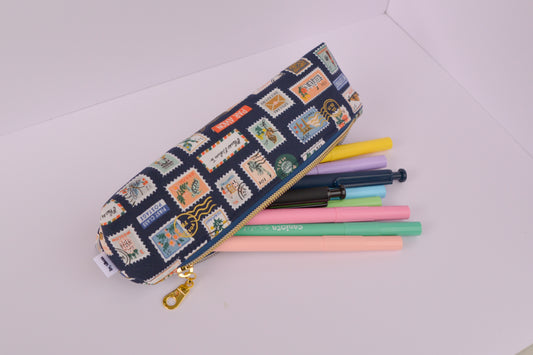 Large Pencil pouch in Navy stamps