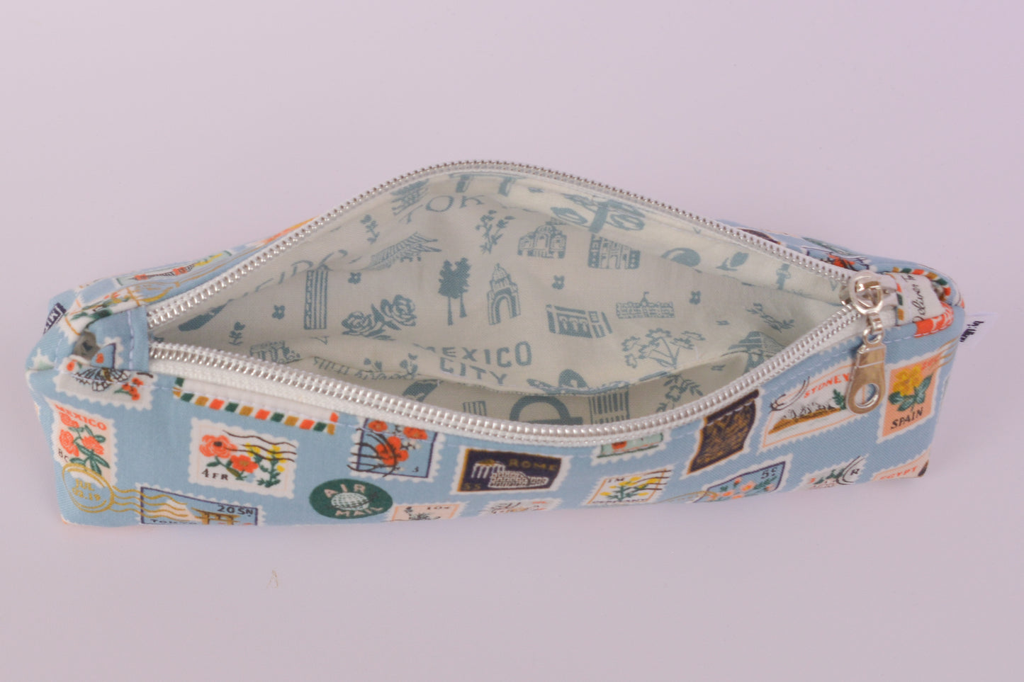 Large Pencil pouch in Light blue stamps