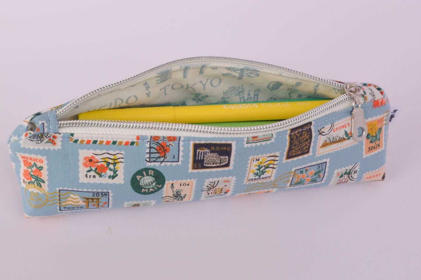 Large Pencil pouch in Light blue stamps