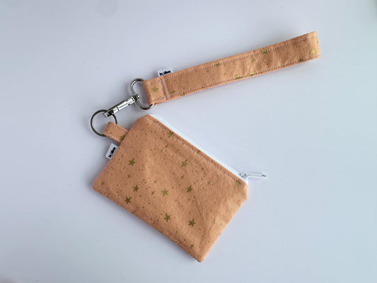 Wristlet & Wallet in peach with metallic gold stars